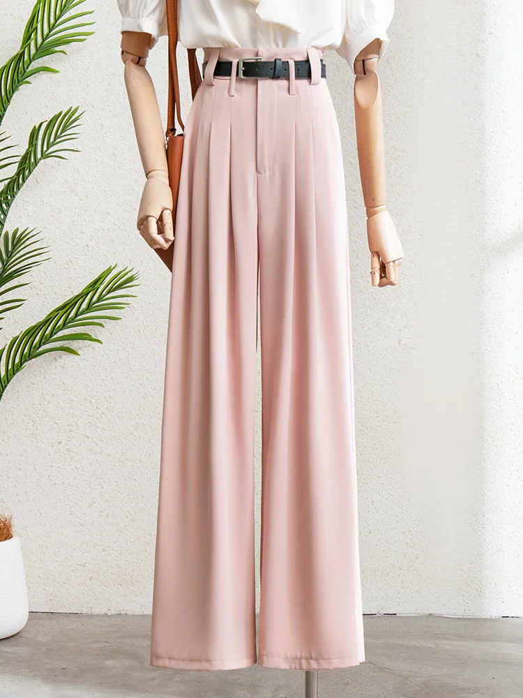 

Pink High Waist Wide Leg Suit Pants Women's Summer 2024 Loose Dra Floor-Length Pants Hip Concealing Slimming Long Trousers