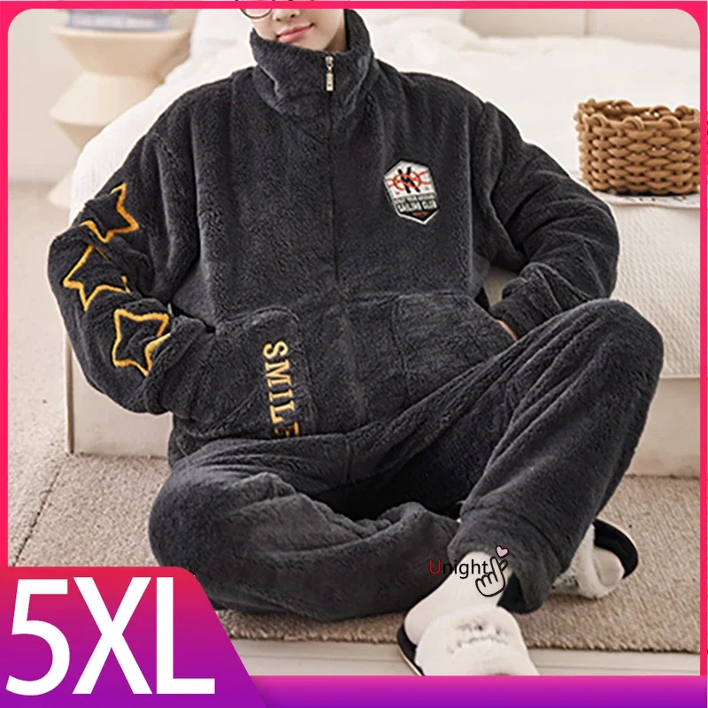 Man Warm Sleepwear for Winter Warm Nightwear Pajama Man 2 Pieces Pajamas Sets Pijama Outfit Home Clothes Big Size 5XL Pyjama