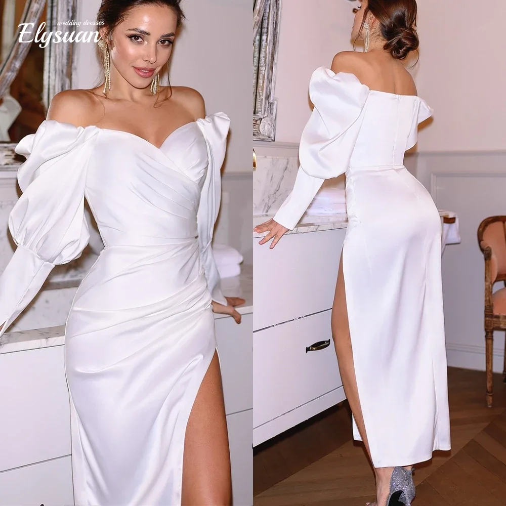 맞춤형 스트랩리스 긴팔 새틴 이브닝 드레스, 섹시하고 특별한 행사 드레스, 우아한 파티 드레스