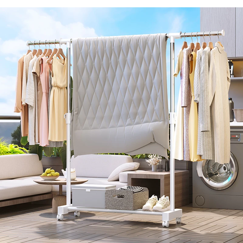 

Single Pole Floor-Standing Metal Retractable Clothes Drying Rack Shoe Storage Box Clothes Hanger for Bedroom Balcony Courtyardp