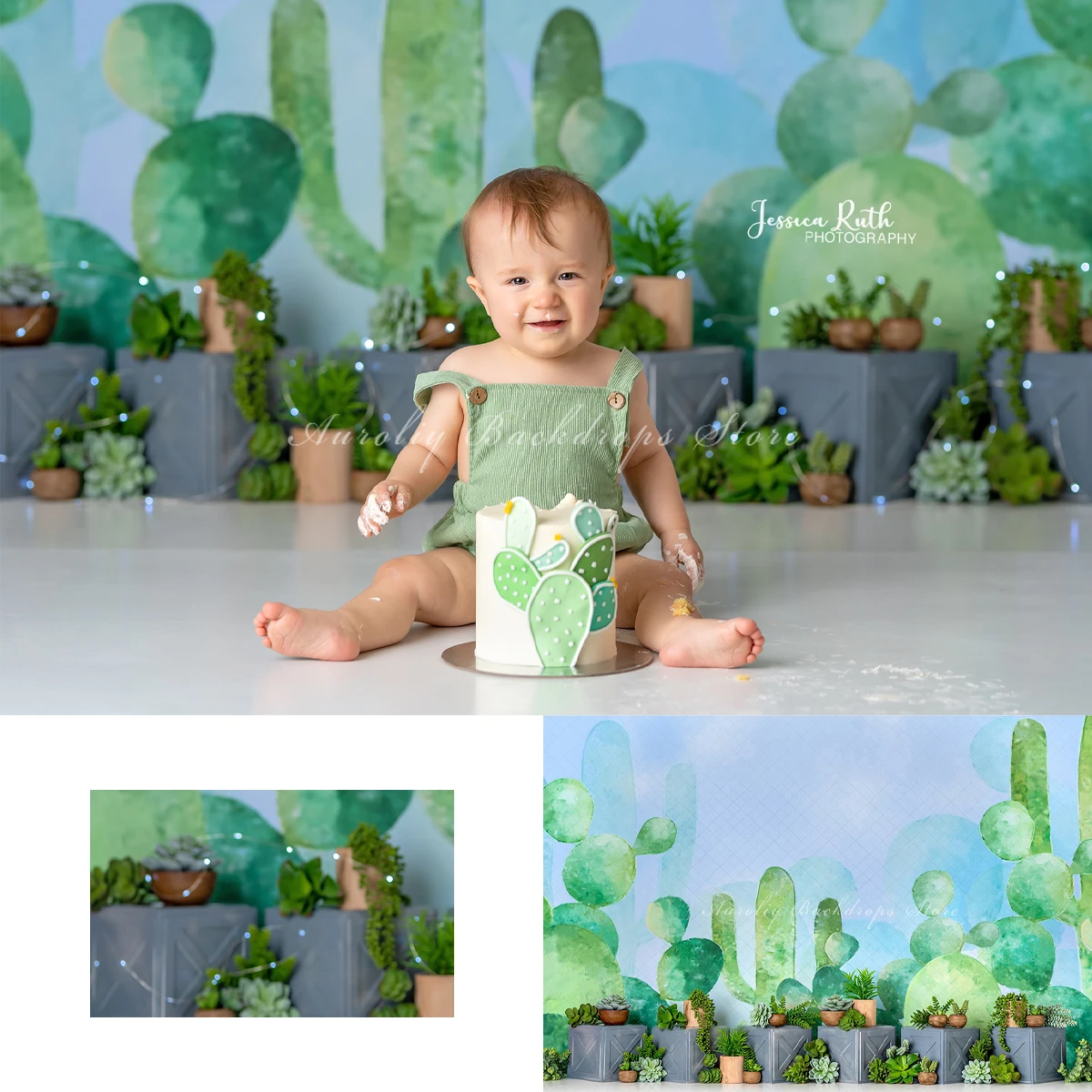 

Succulent Garden Backgrounds Cake Smash Kids Adult Photography Props Child Baby Decors Green Cactus Photo Backdrops