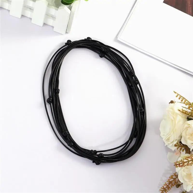 10/50pcs Black Genuine Leather Cord Neclace Sliding Knot Adjustable Long Choker Necklaces for DIY Necklace Jewelry