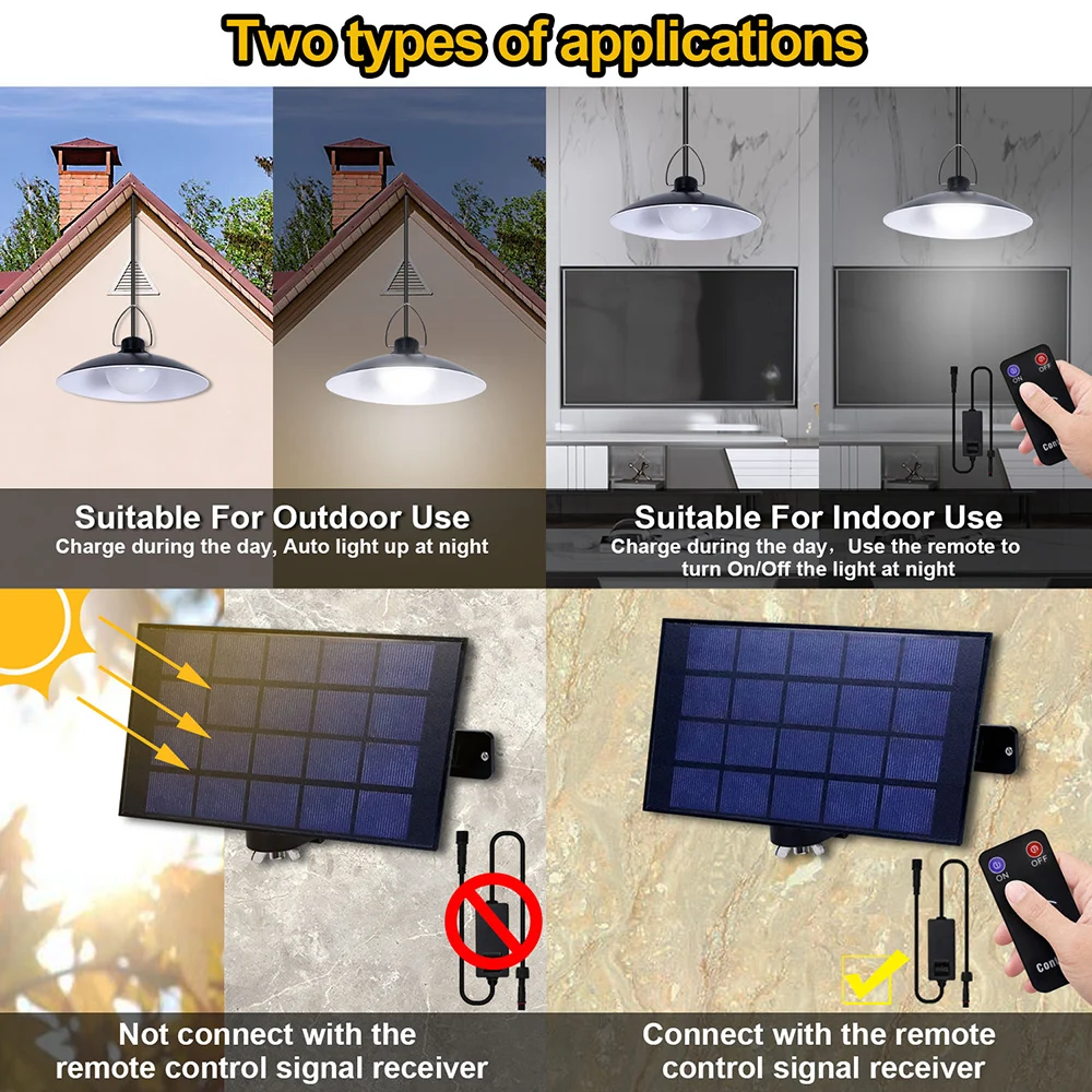 LED Solar Pendant Lights Indoor Outdoor Solar Hanging Lamp Solar Security Light For Garage Garden Patio Balcony IP65 Waterproof