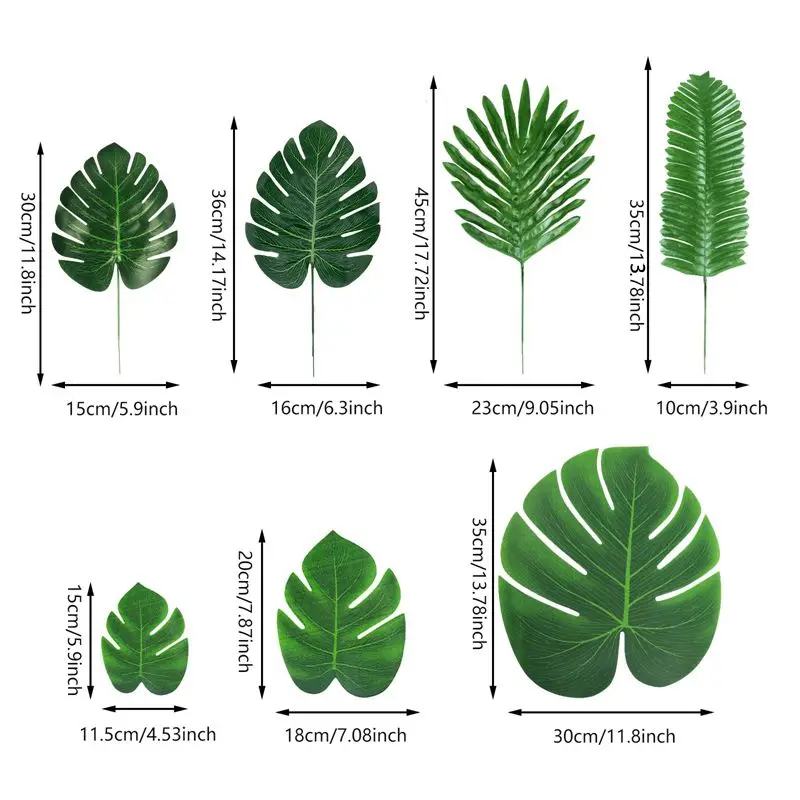 21Pcs Hawaii Artificial Palm Leaf Fake Plant Bouquet Home Room Table Decor Garden Baby Birthday Party Wedding Decoration Cup Mat