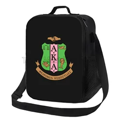 AKA Sorority Print Insulated Lunch Bag Women Reusable Portable Thermal Bento Tote with Adjustable Strap for Work Picnic Travel