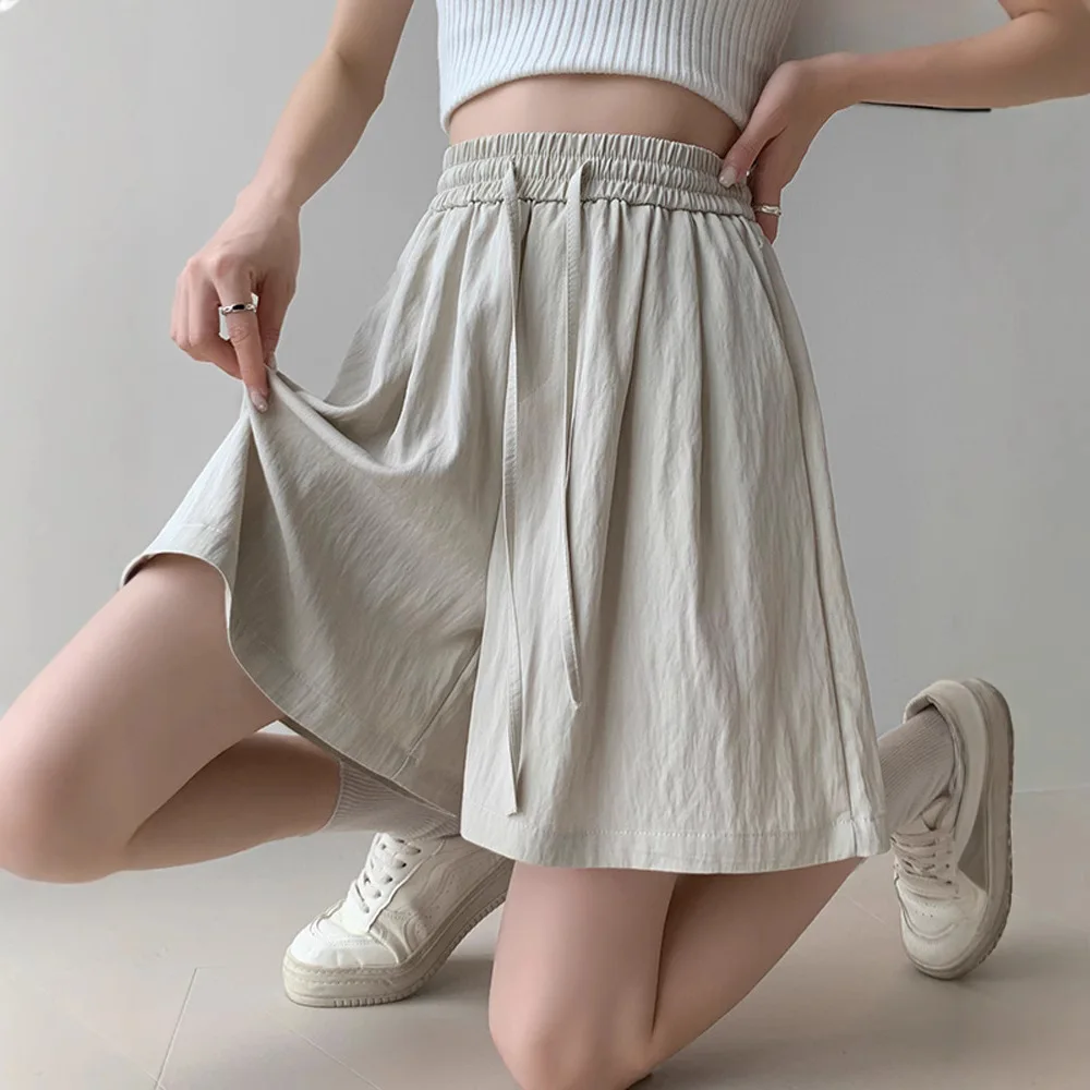 

Summer Thin High-Waist Ice Silk Shorts Women Loose Oversize Wide Leg Casual 2000s Short Pants Y2k Girls Clothes Mid Length Pants