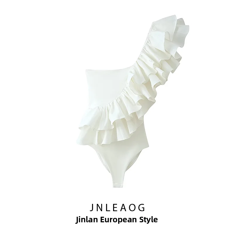 JNLEAOG Summer New Fashion Layered Asymmetric One-Piece Women's Suit High Waist Straight Leg Short Pants Polyester Fiber