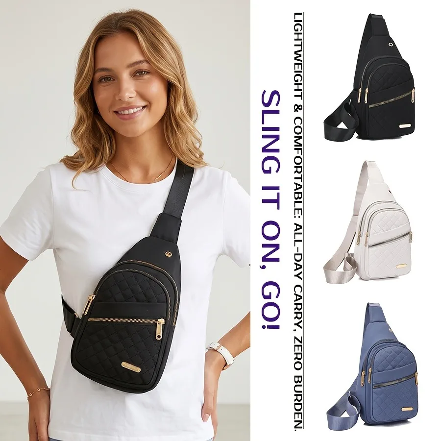 Women's Single-Shoulder Bag, Women's Chest Bag, Large-Capacity Women's Fabric Chest Bag with Multiple Storage Compartments