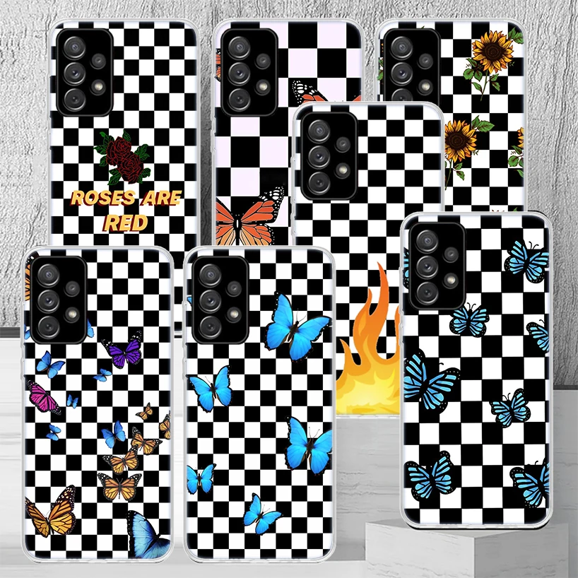 Checkered Sunflowers Butterfly Phone Case Fundas For Samsung Galaxy A51 A50S A71 A70 A41 A40 A31 A30S A21S A20E A11 A10S A01 A6