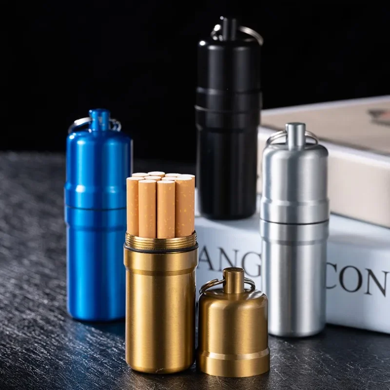 

Silver Aluminum Alloy Cigarette Box Waterproof Cigarete Case Pill Toothpick Capsule Cigarette Accessory Mens Gift Gadgets