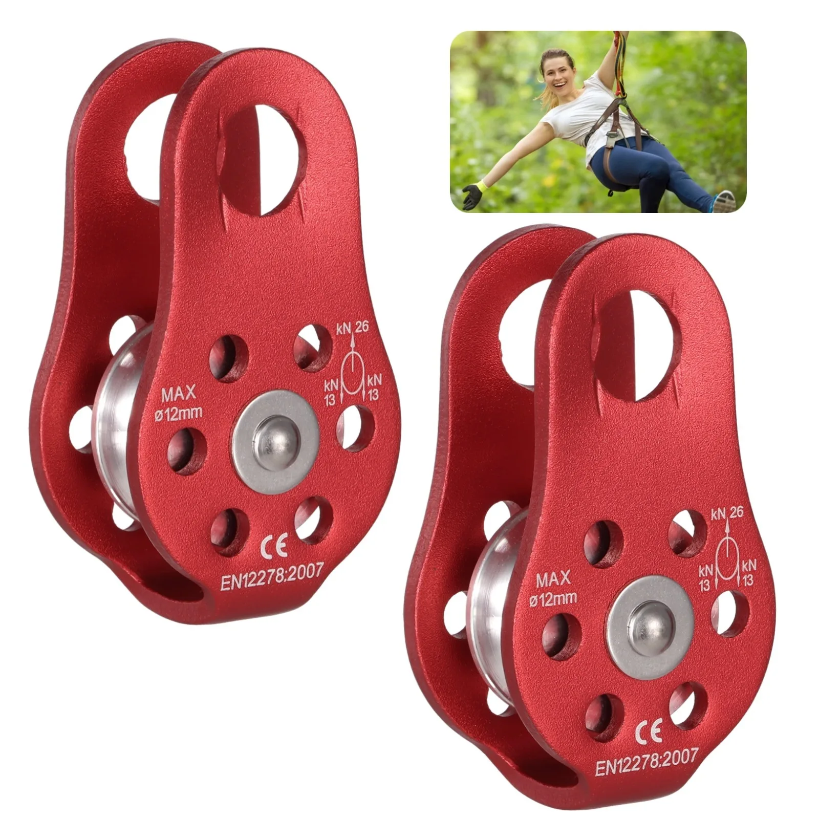 2Pcs Fixed Plate Micro Pulley 26 KN General Purpose Small Aluminum Rope Pulleys Micro Pulley For Climbing Aloft Work Rescue