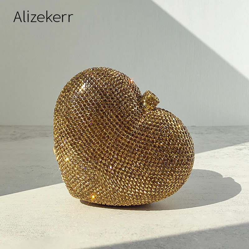 Alizekerr Heart Shaped Crystal Evening Bags Women Boutique Classy Chic Rhinestone Small Clutch Purses And Handbags Wedding Party