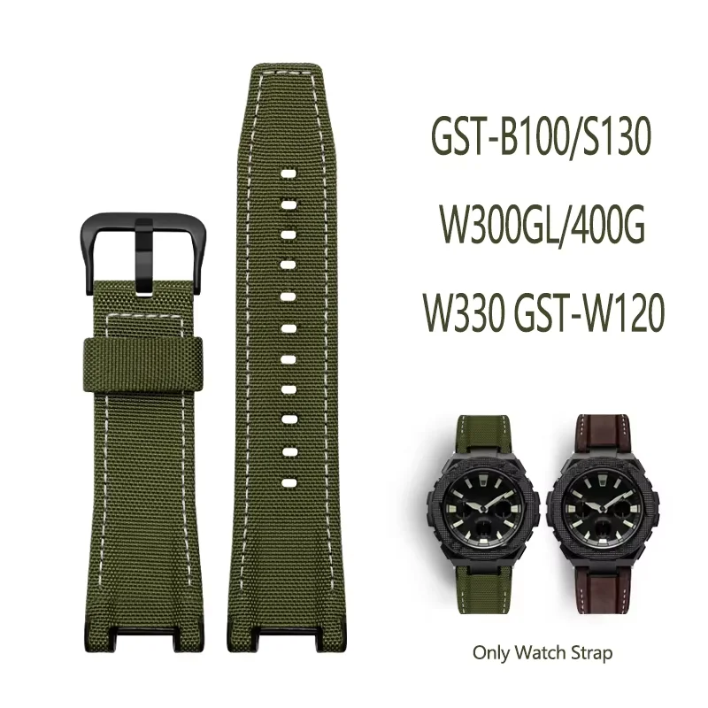 26MM Canvas Nylon Soft Watch Starp For Casio GST-B100/S130/W300GL/400G/W330 GST-W120 Men’s Bracelet Premium Leather Watch Band