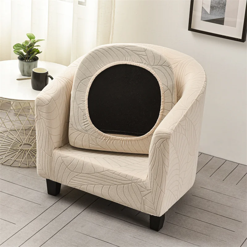 2pcs/Set Elastic Club Chair Cover Leaves Jacquard Tub Chair Slipcovers Stretch Single Sofa Covers with Seat Cushion Covers Study