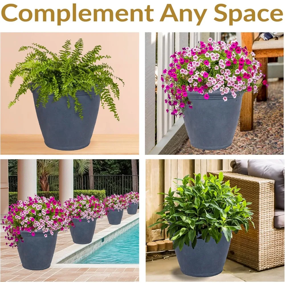 Большая 24-дюймовая пластиковая круглая кашпо с двойными стенками для улицы, дренажем и функцией для наполнения