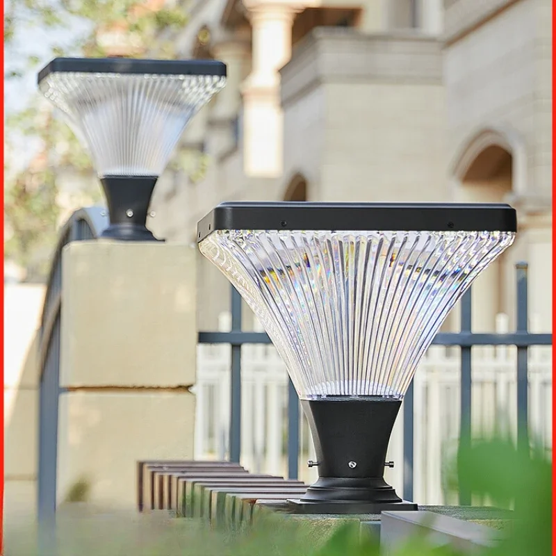 Solar powered column headlights, outdoor waterproof courtyard lights, villa entrance pillar lights, Rubik's cube ultra bright