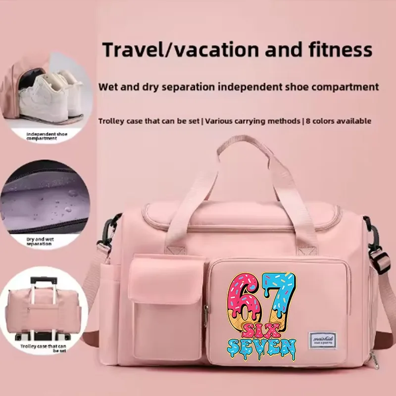 67 Six Seven Bolsas de viaje de dibujos animados divertidos Bolsa de almacenamiento de equipaje de anime lindo con bolsa para zapatos Bolsa deportiva de gran capacidad para gimnasio Regalo de cumpleaños