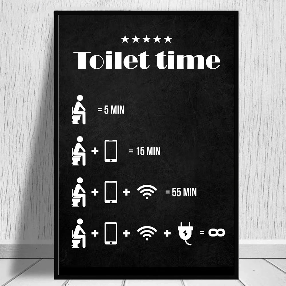 Bathroom Toilet Funny Quotes Cartoon Print Poster Roll Paper Toilet Joke Hint Text Wall Art Canvas Painting Home Bathroom Decor