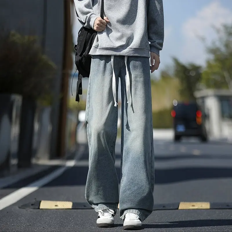 

American Sle Men's Jeans Spring Summer New Loose Vintage Straight Casual Trendy Wide Leg Long Pants Drapey Comfortable