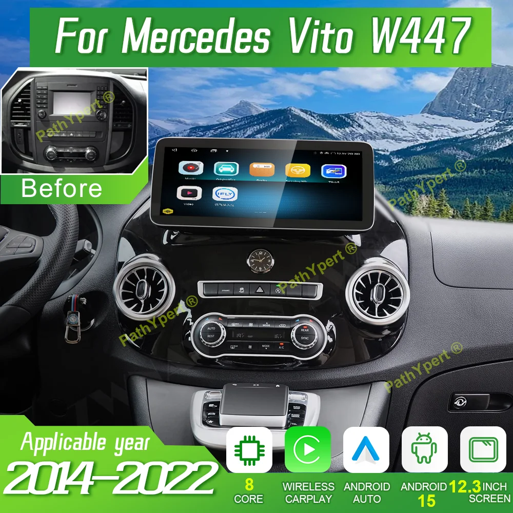 

12.3'' For Mercedes Vito W447 2014-2022 Multimedia Player Android 15 Tesla Touch Screen Car Radio CarPlay WIFI GPS Bluetooth DSP