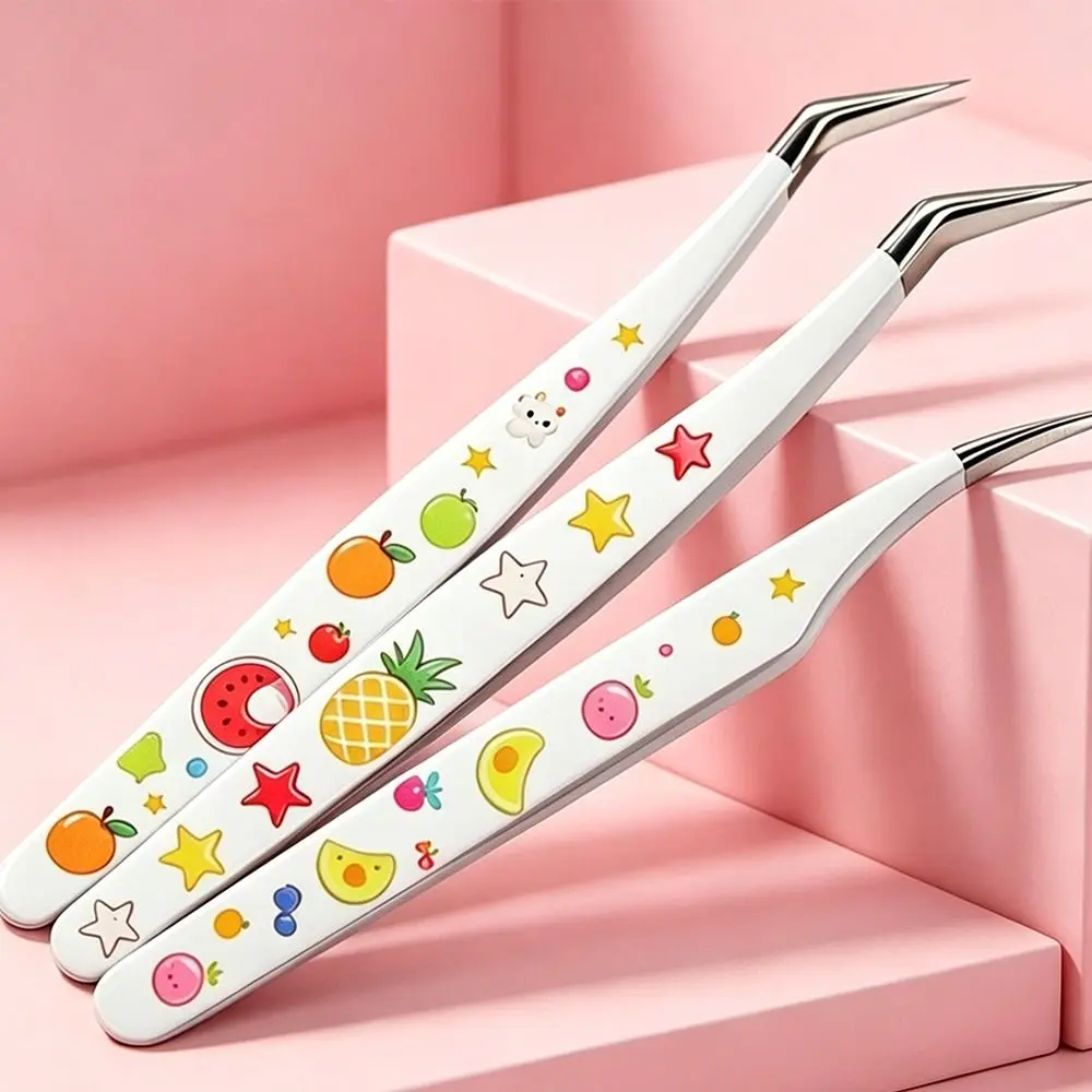 Stainless Steel Sticker Tweezers Curved Tip Heat Treated Craft Tweezers Anti Slip Cute Pattern Decorative Tweezers Scrapbooking