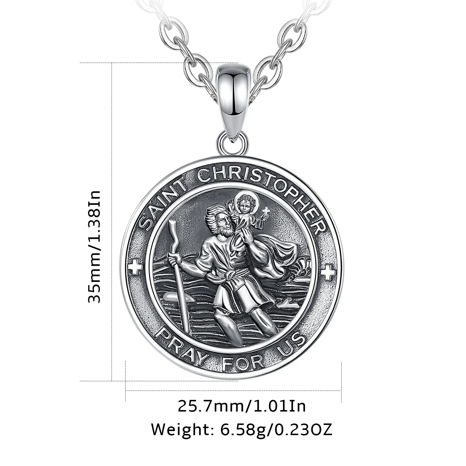 Eudora 925 Sterling Silver St Christopher Necklace Vintage Medallion Cross Pendant for Men Women Personality Religious Jewelry
