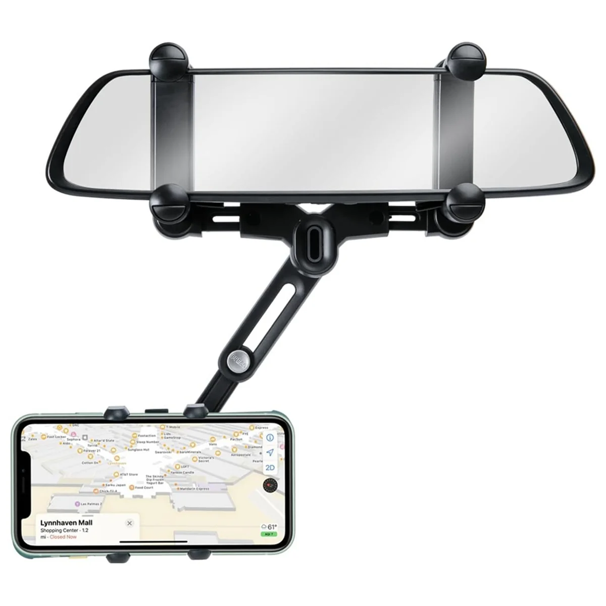 Rear View Mirror Phone Holder for Car, 360° Rotatable and Retractable Car Phone Holder, 4 Claws More Stable Phone Mount