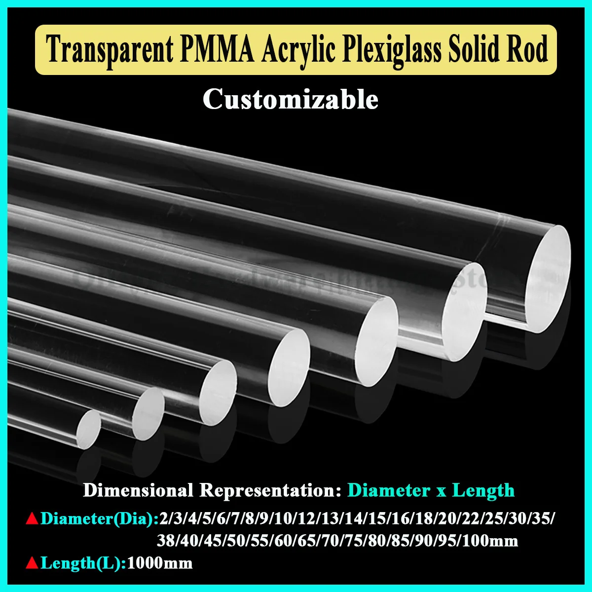 Transparent Acrylic PMMA Solid Rod Round Bar DIY Craft Jewelry Display Photography Props Customizable Clear Plexiglass