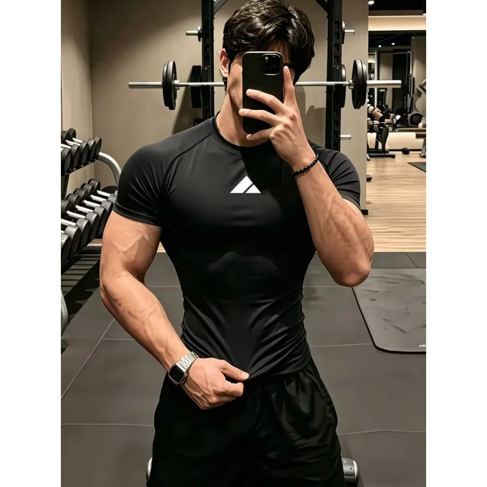 AliExpress NONE New Men's Fitted Gym T-Shirt, Breathable, Sweat-Wicking, and Quick-Drying, Suitable for Gyms, Basketball, Running, and Cycling