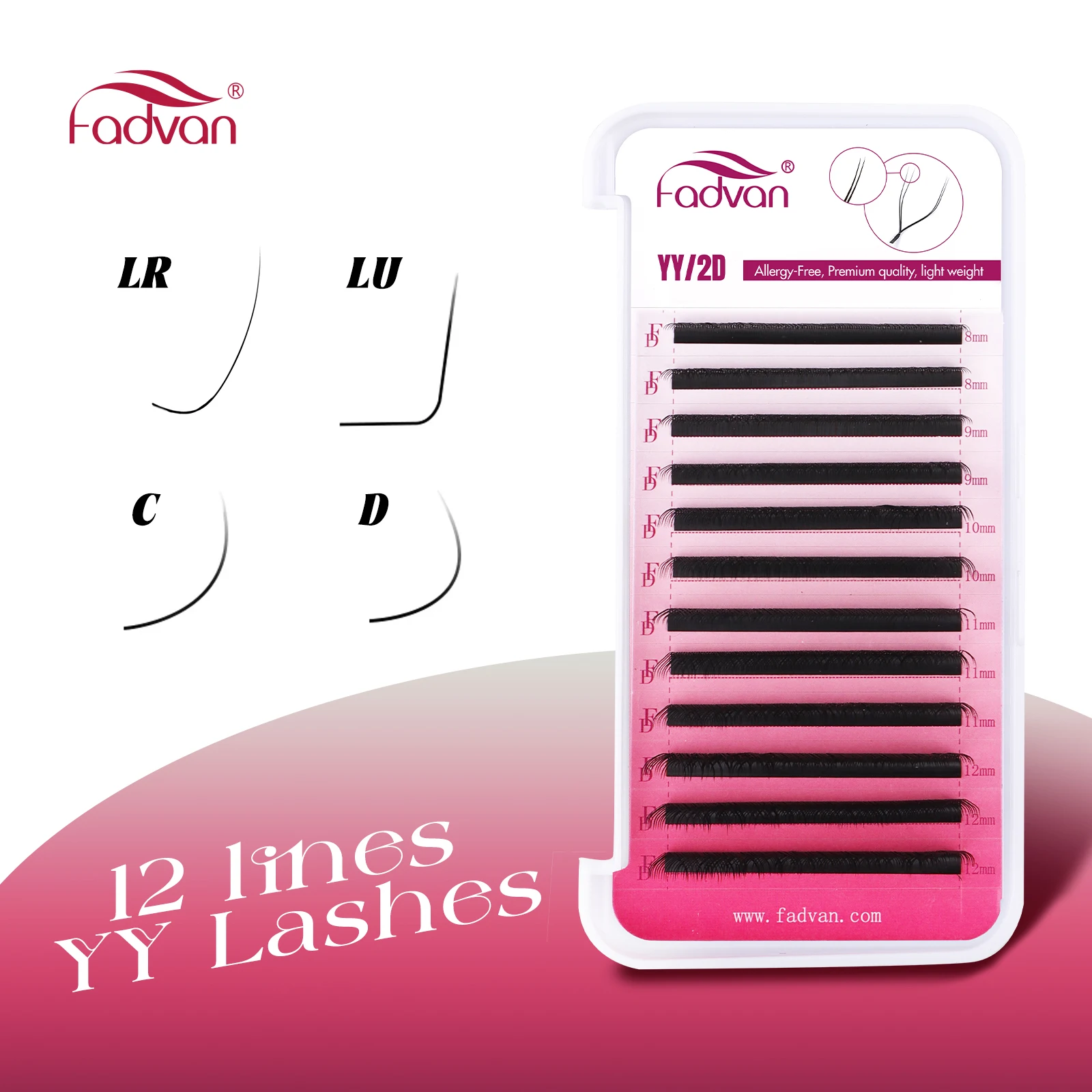 FADVAN LR Curl YY شكل رموش تمديد لينة قسط الرموش الصناعية ماكياج فردي أسود تقاطعات الجمال