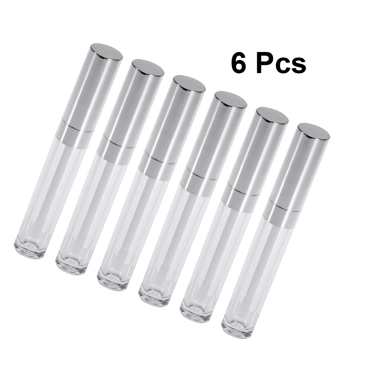 6 flaconi lucidi da 6 ml, vuoti, color argento, portatili, per balsamo labbra da viaggio, tonico, trucco, lucidalabbra liquido con applicatore.