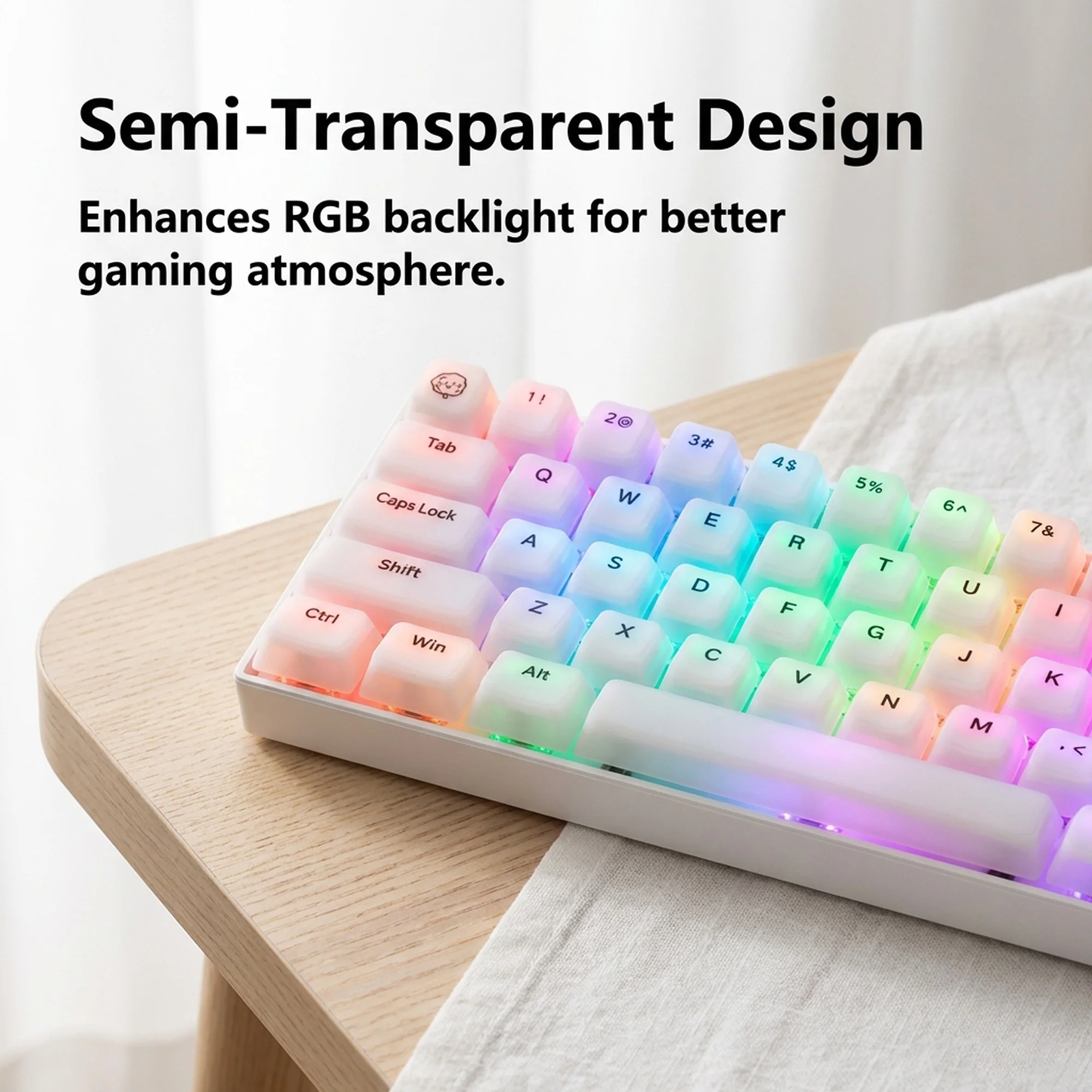 

Soft-touch Silicone Keycaps PC Cherry Profile 113 Keys for MX Switch Mechanical Keyboard Pink Translucent Key Cap 75%