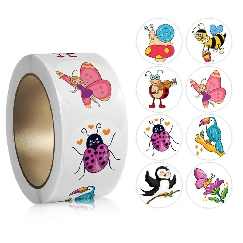 

Y1UB 500 Pcs/Roll Kids Animal Stickers Water Bottle Sticker Cartoon Insect Stickers