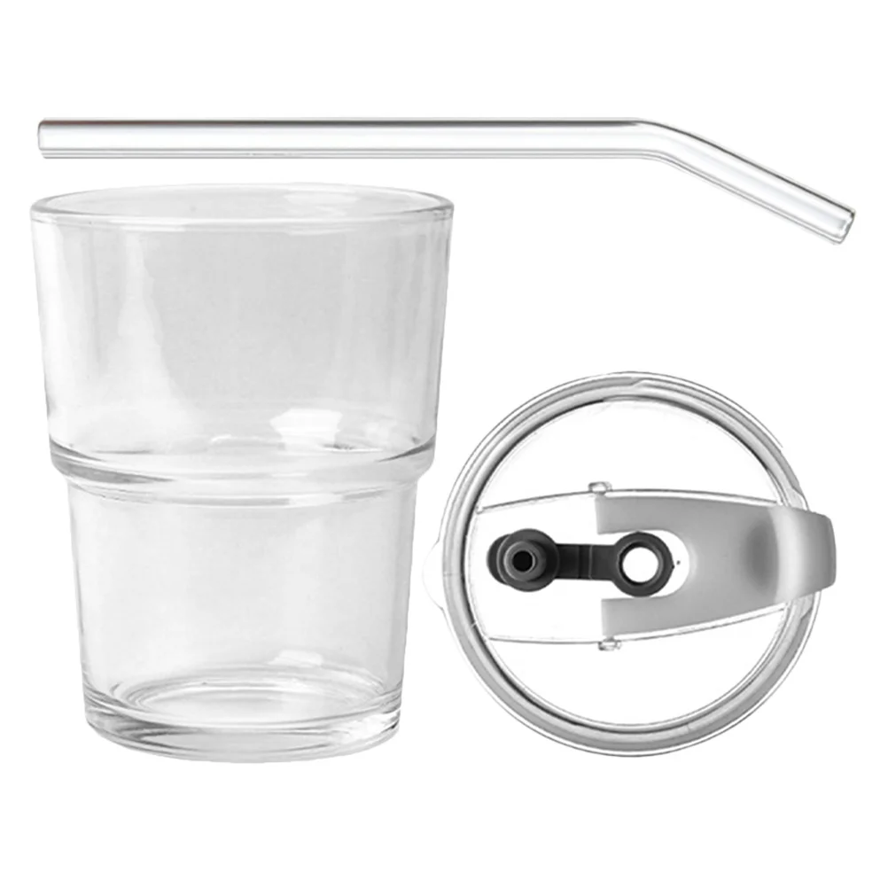 

1Set Clear Glass Water Cup with Straw Lid Practical for Tea Juice Coffee Home Office Cafe Glass Water Cup with Straw