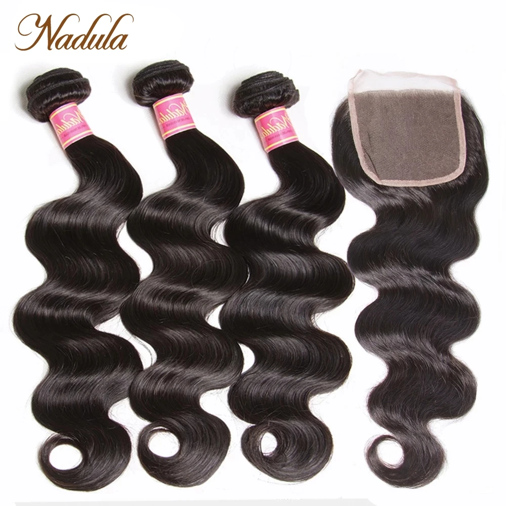 Nadula Hair Body Wave Bundles With Closure Remy Human Hair Bundles With Closure Malaysian Hair Weave Bundles With Lace Closure