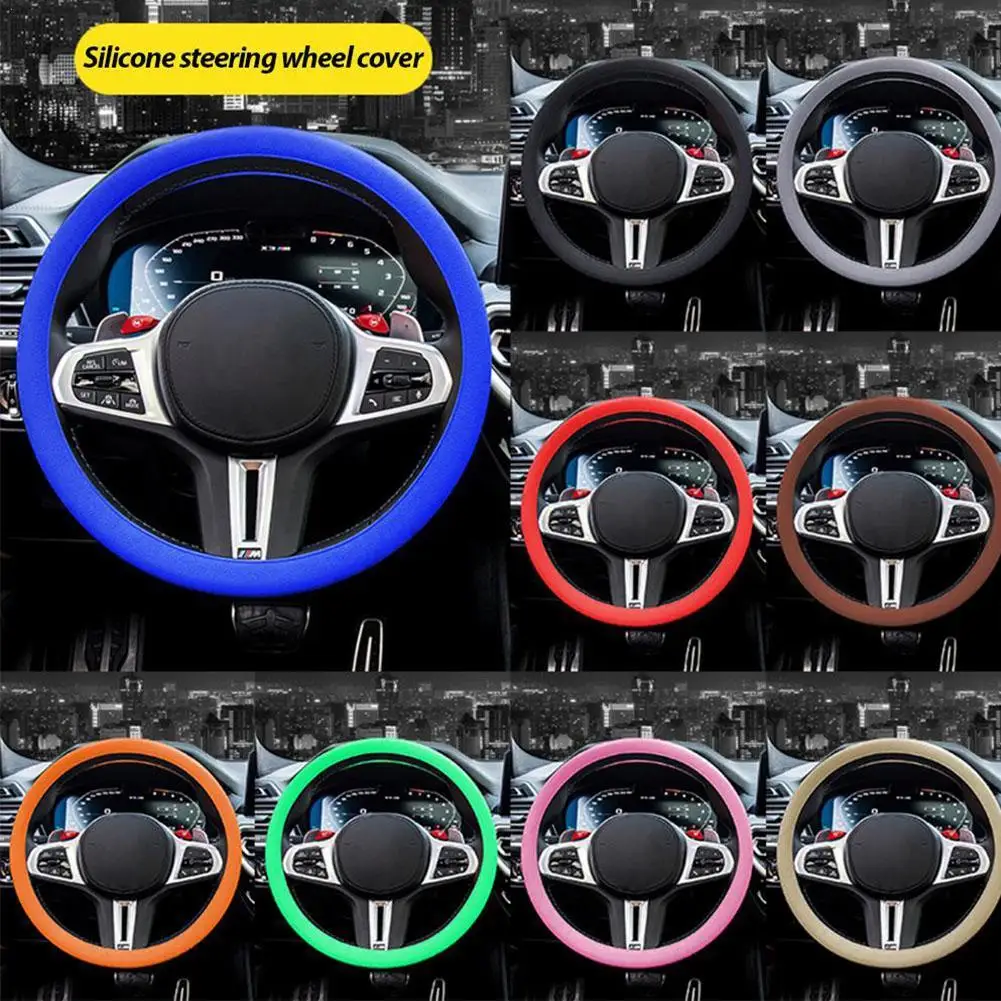 Universal Car Silicone Steering Wheel Cover Elastic Non-Slip Cover For 36-40cm Steering Wheel Multi Color Car Decor Accessories