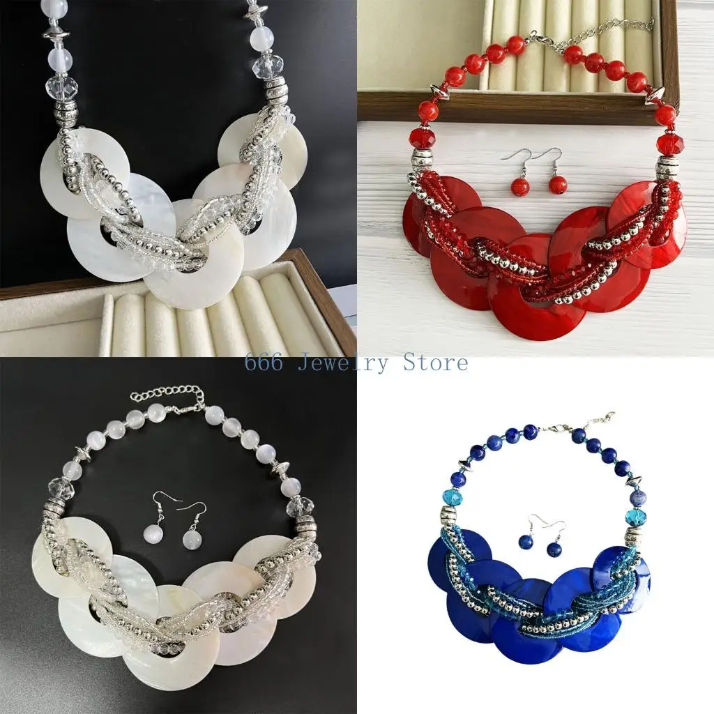 F2TD Stylish Beach Necklace And Earrings Set Lightweight Shell Decorated Accessories