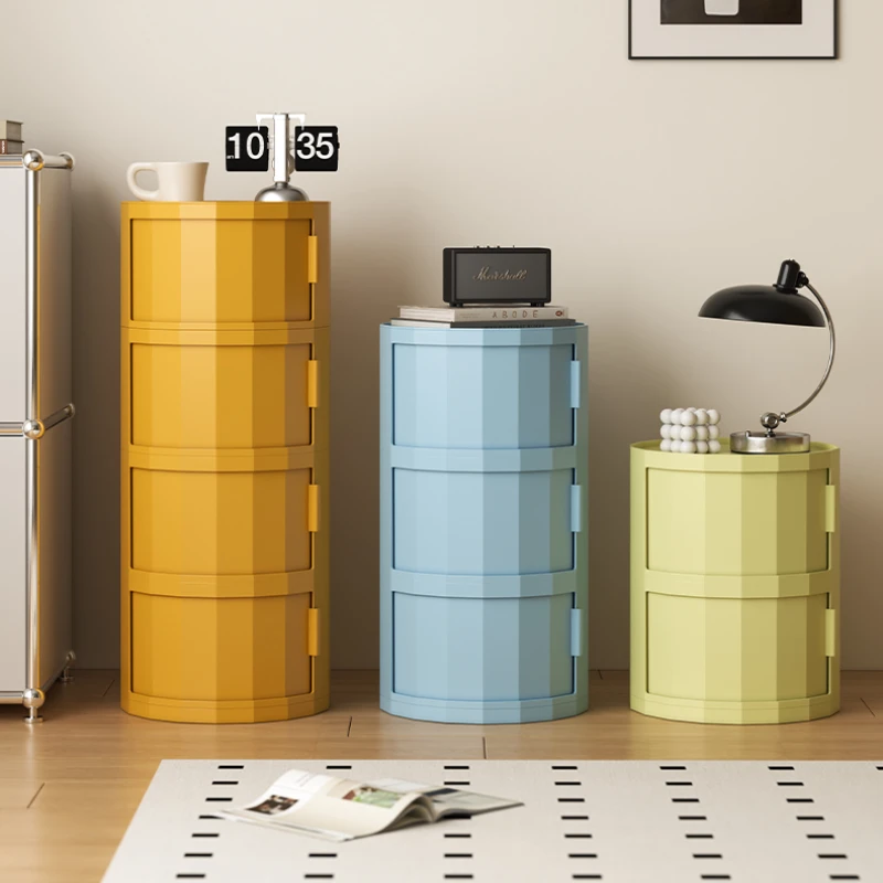 Whimsical Multi-Color Side Cabinet, Cylindrical Multi-Layer Storage Unit with Octagonal Design, for Living Room, Bedroom