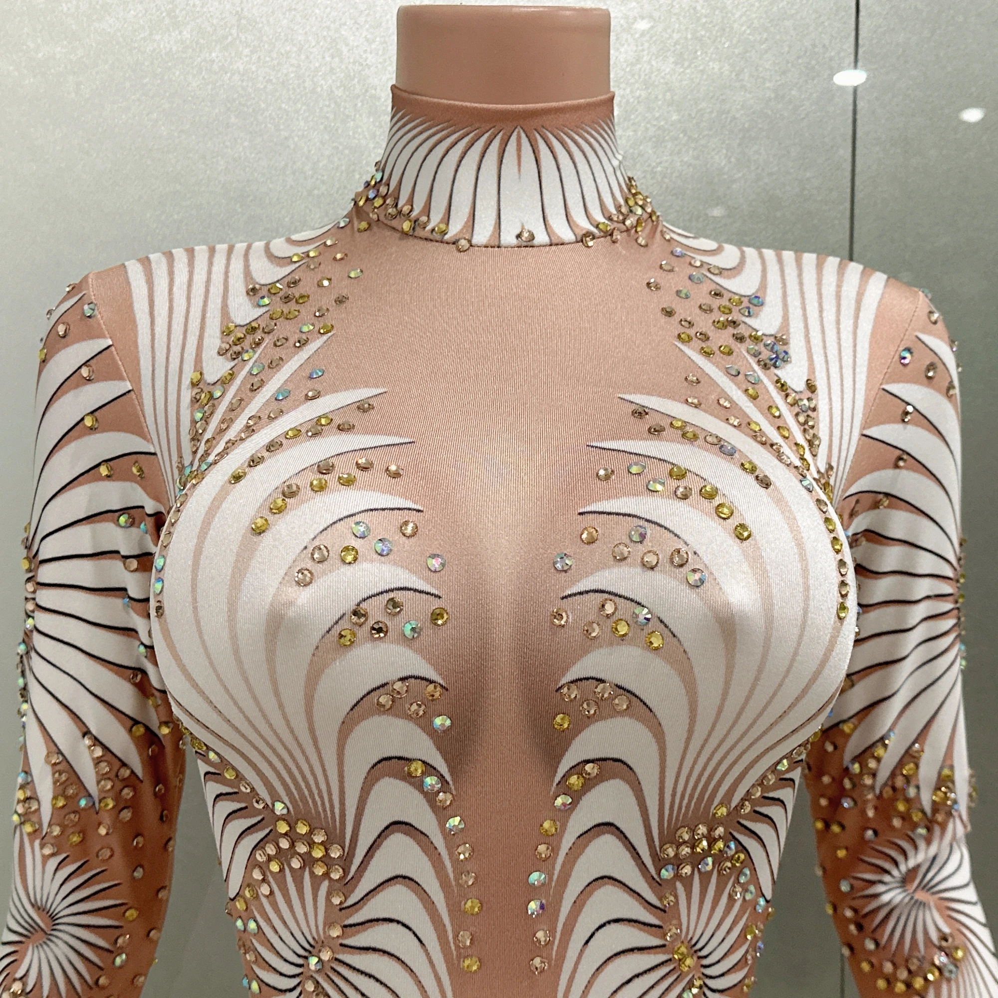 

Белый принт с блестящими бриллиантами, сексуальный эластичный длинный комбинезон-футляр, вечерняя вечеринка, бар, DJ, ночной клуб, певица, сценическая одежда