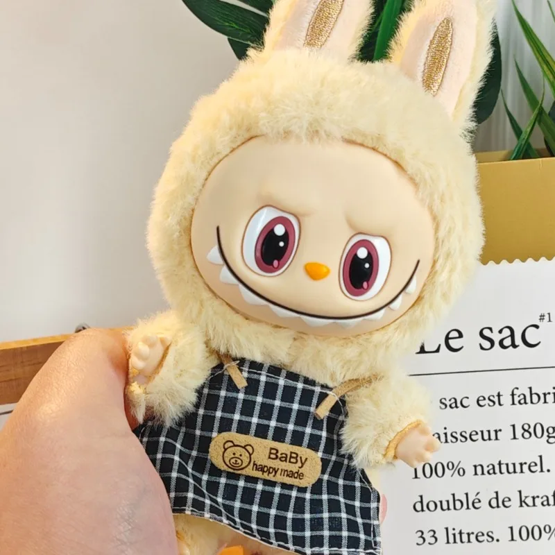 17cm Labubu 플러시 장난감 주방 강아지 아기 옷 앞치마 요리사 모자 색상 일치하는 드레스 옷 소녀 선물