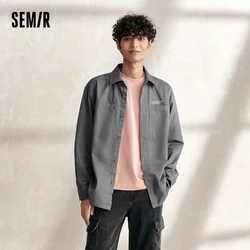 Semir Shirt Men Long Sleeve Shirt 2024 New Autumn Trendy Retro Style Loose Fit Fashionable Workwear Top with Letter Print