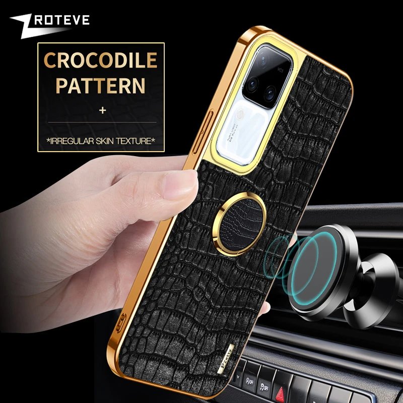 For Vivo V30 Pro Case Zroteve Crocodile Leather Ring Holder Soft Cover For Vivo V30 V30Pro VivoV30 Pro Shockproof Phone Cases