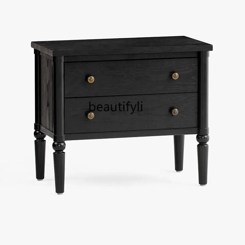 Nordic Modern Black American Retro Double Drawer Frame Master Bedroom Side Cabinet Nightstand