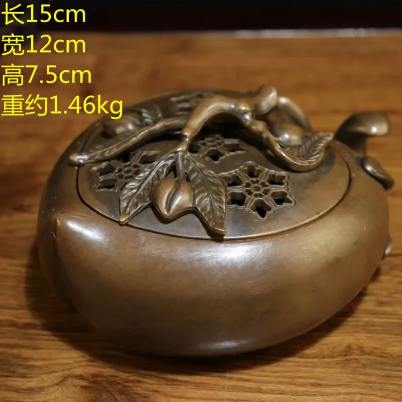 Bronze Peach Incense Burner Home Aromatherapy Burner Vintage Copper Peach Branch Burner Tea Ceremony Decoration Gift Ornament