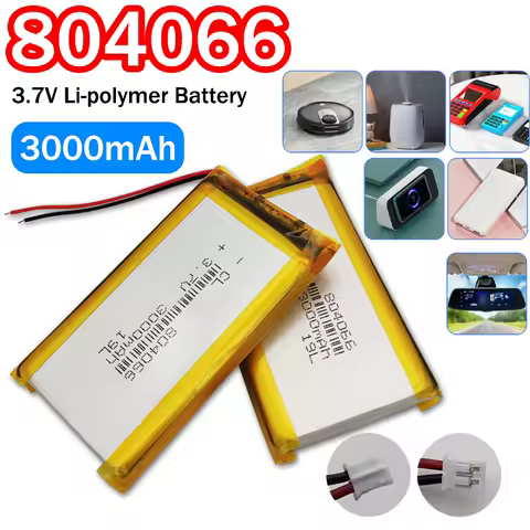 New 3.7V 3000mAh 804066 Polymer Lithium Battery Li-Polymer Rechargeable Batteries PH2.0 Plug for Handheld Game Console Machine