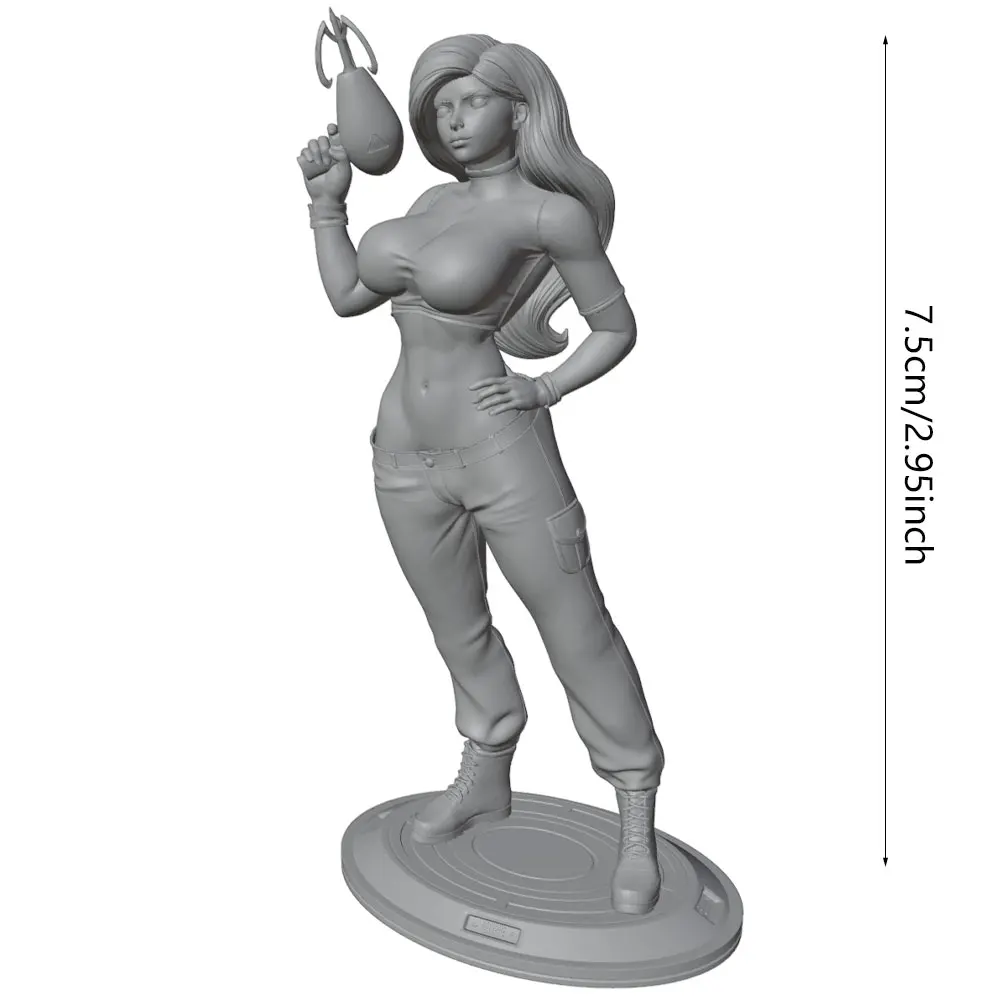 1/24 Miniature Resin Model Statue, 75mm Figure Toy Model Kit, Confident Woman Holding a Rope Gun, High-Detailed Resin Model Figure, Unpainted, Perfect for Role-Playing Games and Collecting