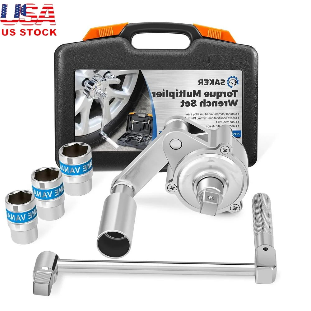 トルクレンチとマルチプライヤーレンチのセット,頑丈,ナット取り外しツールキット,スイベルソケット,11/16 ", 3/4", 13 ", 16", 17mm, 19mm, 21mm