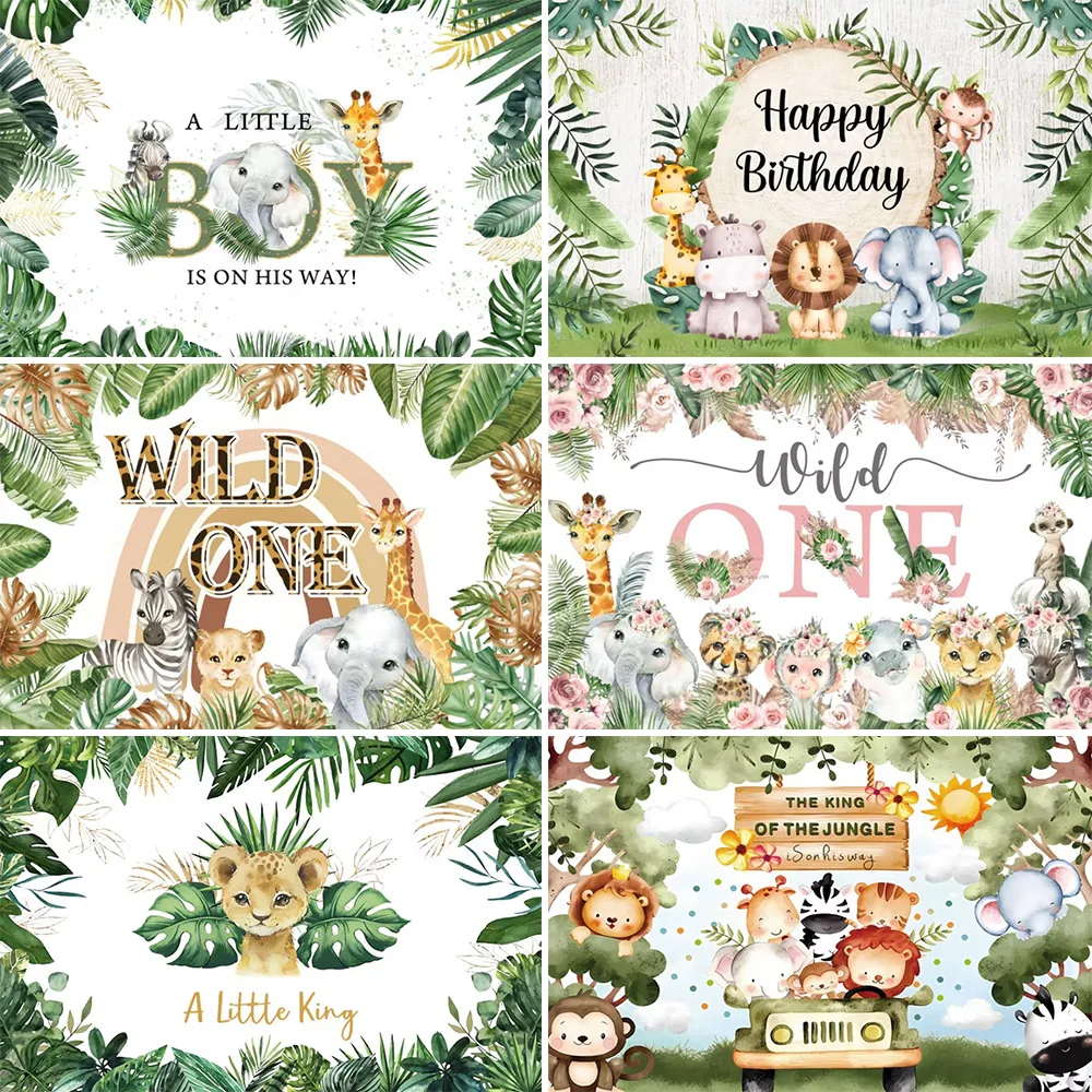 Tropical Jungle Safari Photography Backdrop Kid 1st Wild One Newborn Baby Birthday Party Photozone Family Shoot Photo Background