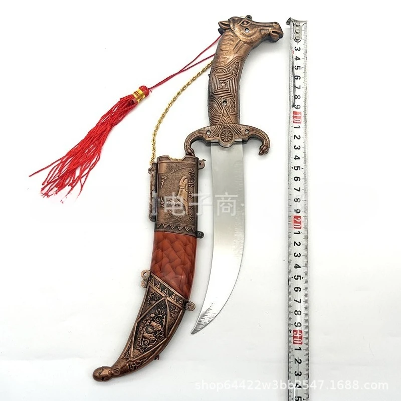Cuchillo curvo con forma de cabeza de caballo de 32cm/12,6 pulgadas, adornos artesanales de Metal, espadas decorativas, colecciones de hojas sin cortar, exhibiciones de escritorio