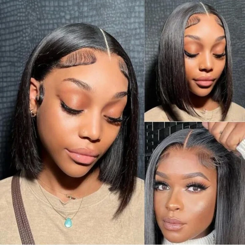 Hot Sale Short Bob Wigs Human Hair 13x4 Straight Pre Plucked Transparent Lace Front Human Hair Wig Cuticle Aligned Remy Hair